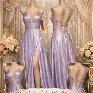 May Queen Shimmery Lilac Metallic Lace-Up Evening Chemise